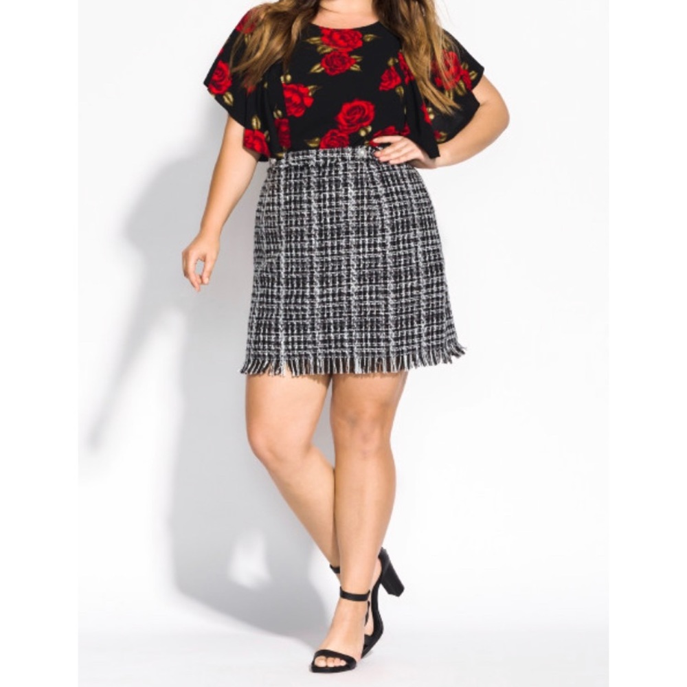 City Chic Black & White Tweed Mini Skirt